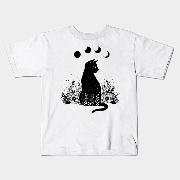 Nightgarden Cat Kids T-Shirt by Episodic Drawing